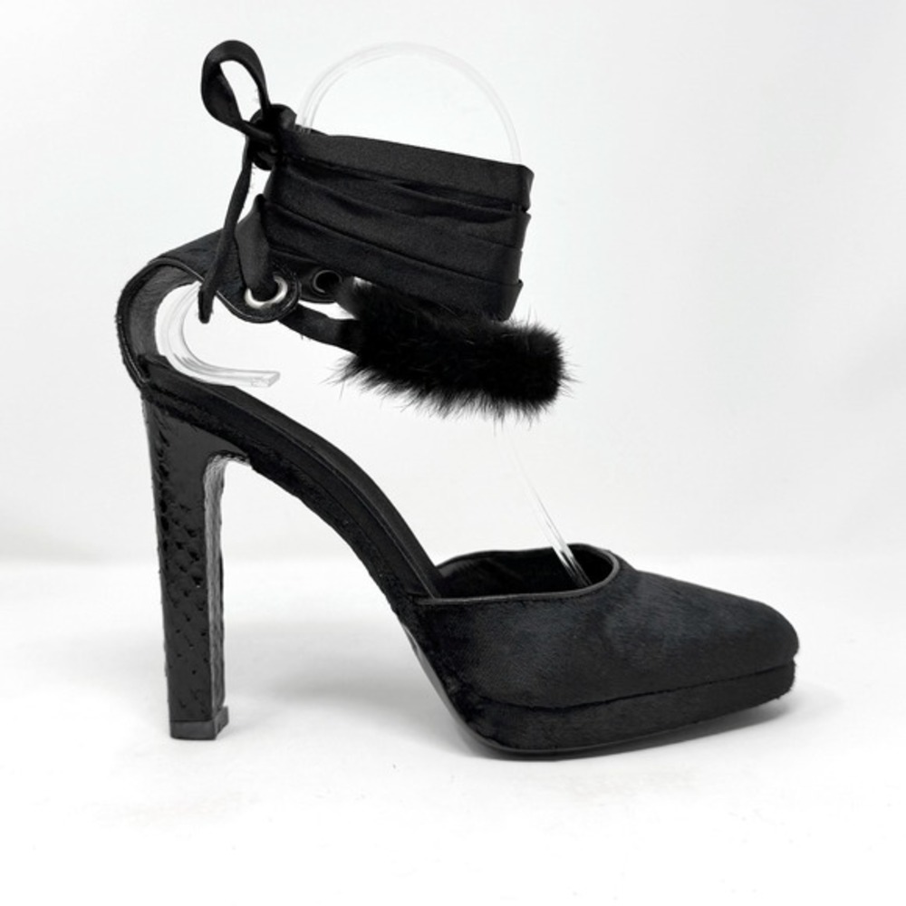 Gucci Tom Ford 2004‎ Runway Black Platform Heels Velvet Mink 36.5 - Picture 5 of 12
